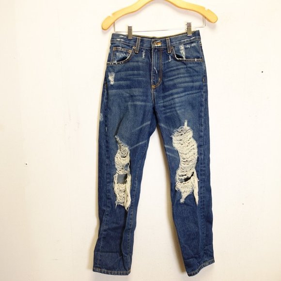 Carmar Jeans Womens 25 Cotton Denim Ripped Distress Straight High Rise Zip Fly‎ - Picture 1 of 12